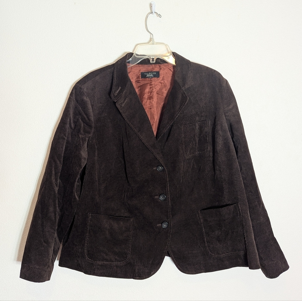 Talbots Womens Corduroy Jacket Blazer Chocolate Brown Autumn Fall Plus Size 18WP